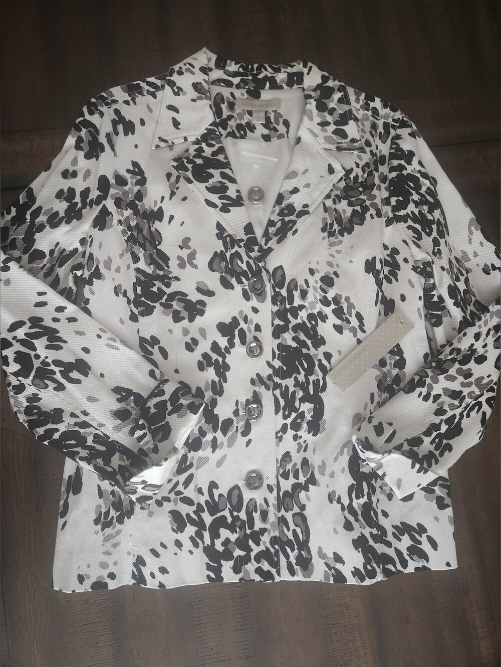 NWT Laura Aahley Black and White Abstract Print Button-Up Jacket LG
